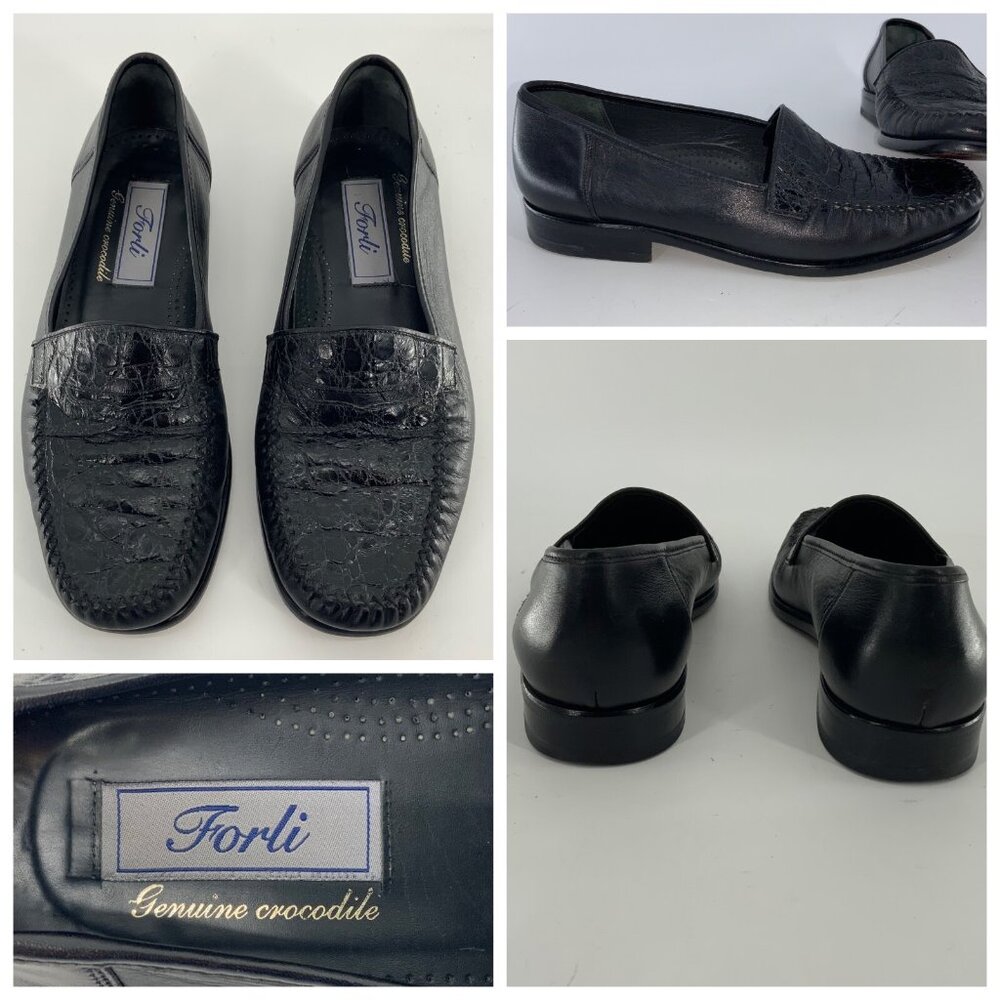 Forli Slip-on Loafers Sz 7.5 Men Black Genuine Crocodile Italy YGI G4S-20